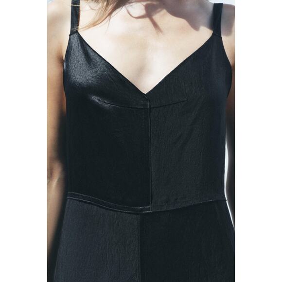 ZARA ZW Collection Black Satin Slip Midi Dress Medium - Picture 2 of 12